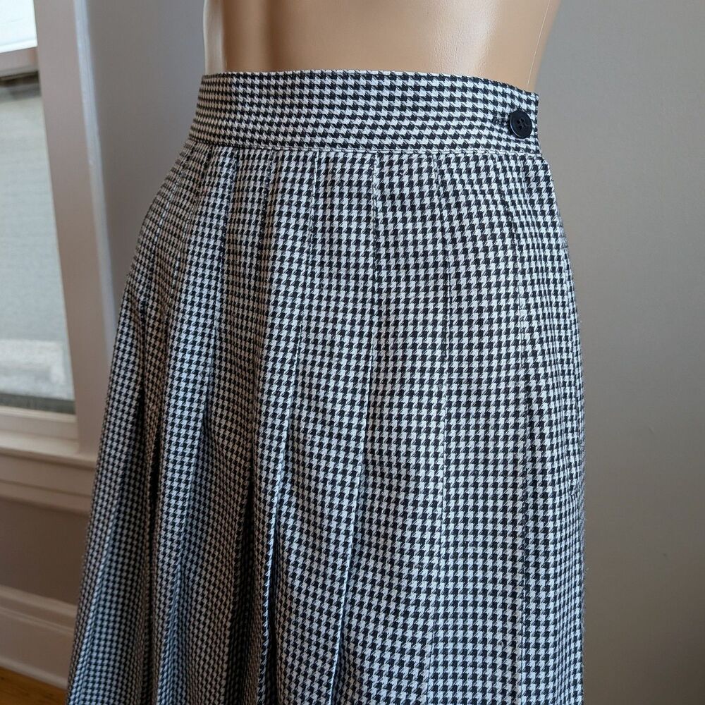 Vintage 90s Y2K Pleated Houndstooth Mini Skirt Dark Academia Preppy Size 6 - Picture 4 of 8